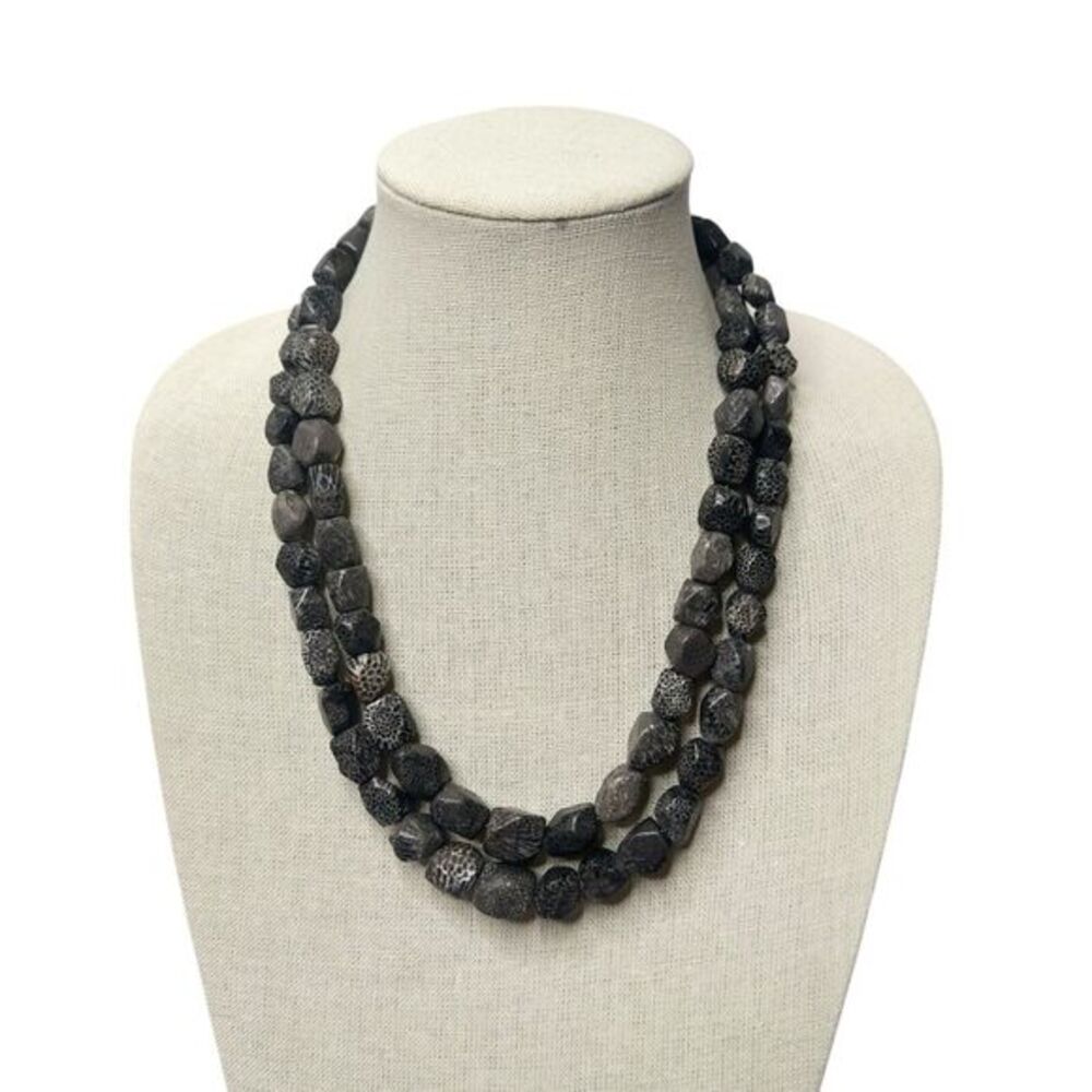 Jay King Mine Finds DTR Bryozoan Fossil Double Strand Necklace 20"-22” Box & Bag